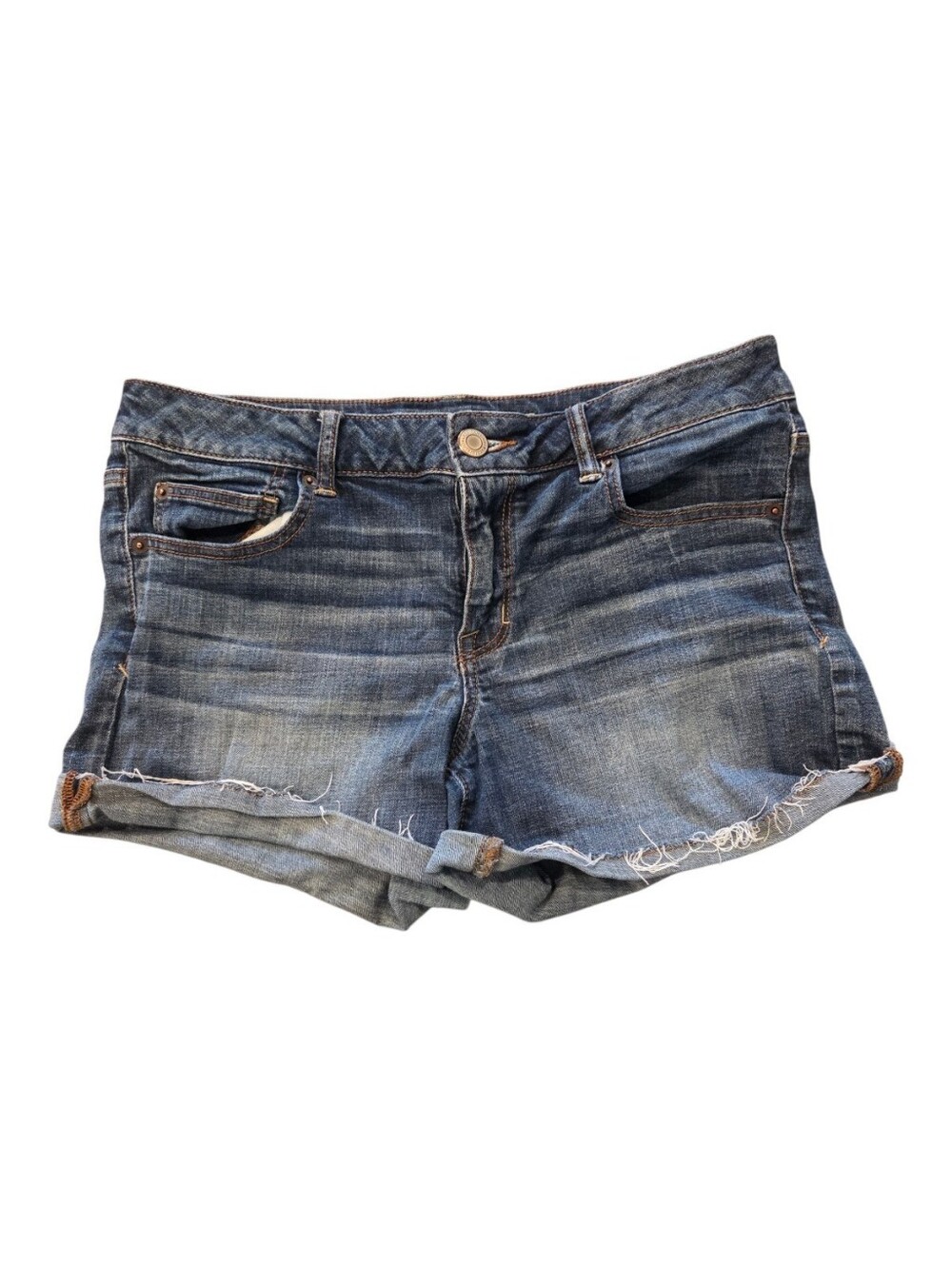 American Eagle Outfitters denim shorts, medium wash, Raw hem, Size 14